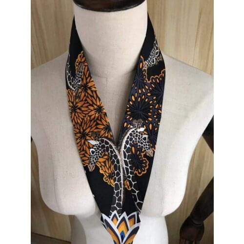2021 new arrival fashion head band griaffe 100% silk scarf 105*6 cm long shawl twill belt strap for women girl lady