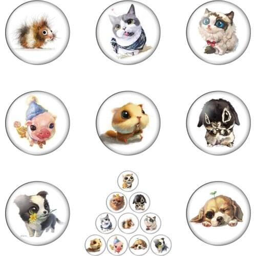 Lovely Baby Animals Dog Cat Mouse Rabbit Round Photo Glass Cabochon Demo Flat Back Making Findings Handmade DIY Accessories