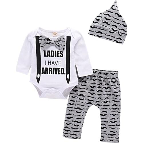 Baby Boy Clothes Stuff Infant Summer 3 Piece Outfits Newborn Cute Letter Printed Romper Short Sleeve + Pants + Hat