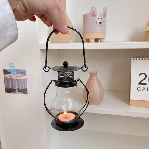 Portable Handheld Oil Lamp Iron Retro Style Candlestick Outdoor Lighting Home Decoration 2 Colors Lantern Kerosene Camping Lamp