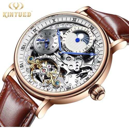 Top Brand KINYUED Watch Automatic Mens Mechanical Watches Moon Phase Multiple Time Zone Men Wristwatches Man rolojes hombre 2020