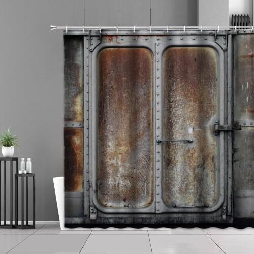 Industrial Style Decor Shower Curtain Set Vintage Railway Container Metal Door Bathroom Curtains Modern Retro Home Decors Cloth