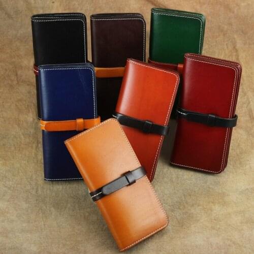 Handmade Vintage Vegetable Tanned Leather Japan Style Womens Purse Top Layer Cowhide Wallet Long Wallet Men Card Holder