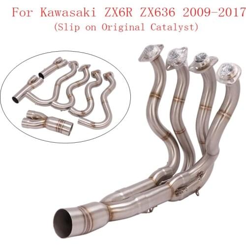 Motorcycle Exhaust System Header Front Connector Link Pipe Exhaust Pip for Kawasaki Ninja ZX6R ZX636 2009-2017 Slip on