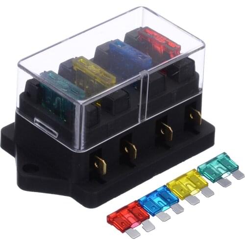 High Quality 12V/24V 4 Way Car Truck Auto Blade Fuse Box Holder Circuit Standard ATO Up to 40A with 4Pcs Fuse