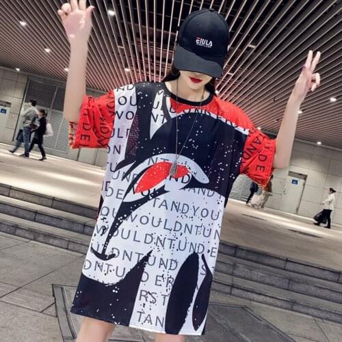 Jospoo Plus Size Women Tshirt New Summer Black Red Letter T Shirt Mesh Shirt Mid Length Ice Silk Quick Drying Base Shirts