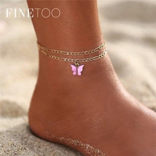 Bohemian Acrylic Butterfly Anklets for Women Gold Color Multi Layered Ankle Bracelet Chains Summer Beach Accessories Jewelry