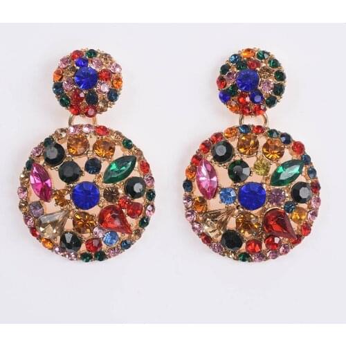 2020 New ZA Luxury Glass Geometric Circle Drop Dangle Earrings for Women Colorful Wedding Gift Shiny Bohemian Party Bijoux