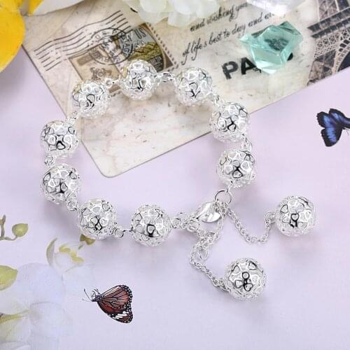Hot Pretty Hollow heart ball 925 sterling silver Bracelet for woman fashion brands Wedding party Jewelry Christmas Gifts