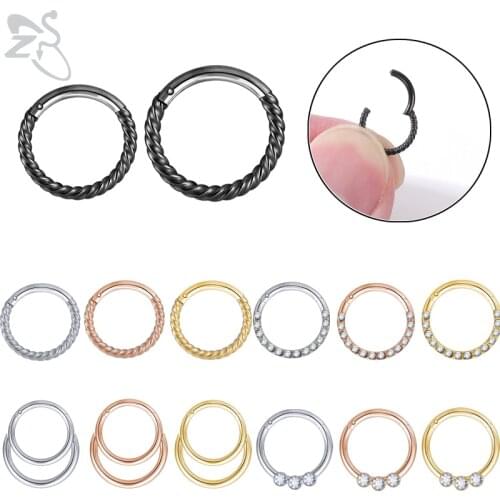ZS 1PC 8-10mm 16g Stainless Steel Septum Nose Rings for Women Man Twist Hoop Nose Piercing Daith Conch Piercings Body Jewelry