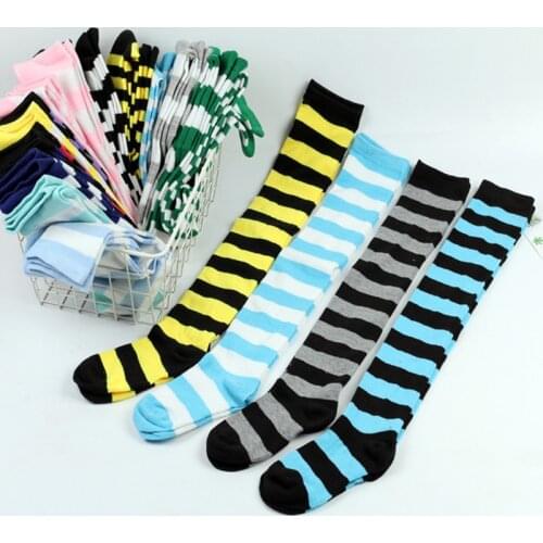 1pair Christmas Sweet Cute Overknee Socks Striped Socks Women Girls Over Knee Long Stripe Printed Thigh High Striped Cotton Sock