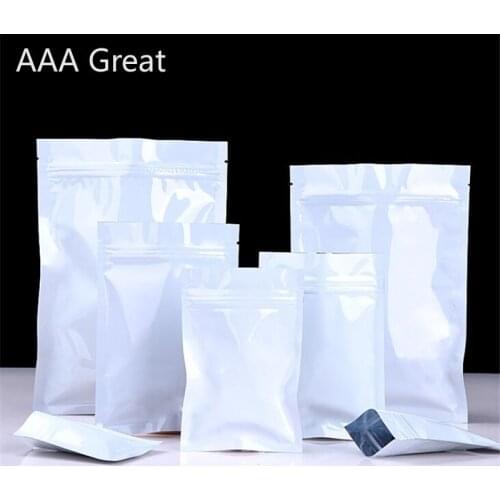 100 Pcs Candy Cookie Baking Aluminium Foil Zip Lock Bag White Metallic Packaging Pouch for Food Tea Storage Mylar Pouches Gifts