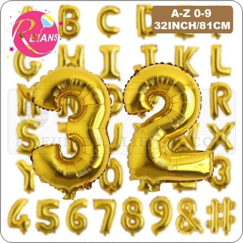 32inch Gold A-Z Foil letter number Balloons, for Wedding party supplies super big birthday party Decorations kids balloon globos