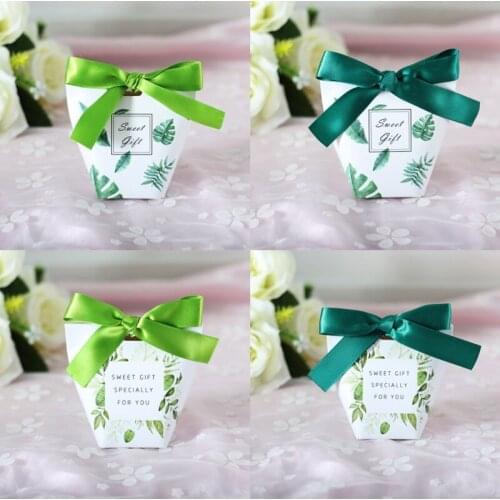 50 X European Green Leaves Gift Bags Wedding Favors Candy Boxes Bomboniera Sachet Party Gift Box Souvenirs Candy Bags