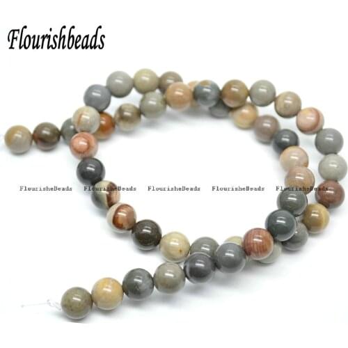 6mm~12mm Natural Silver Gray American Picture Jasper Stone Round Loose Beads