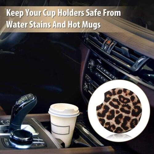 6 Packs Leopard Car Coasters for Drinks Cup Car Cup Pad Mat Car Accessories for Car Living Room Kitchen Office 2.56 Inch