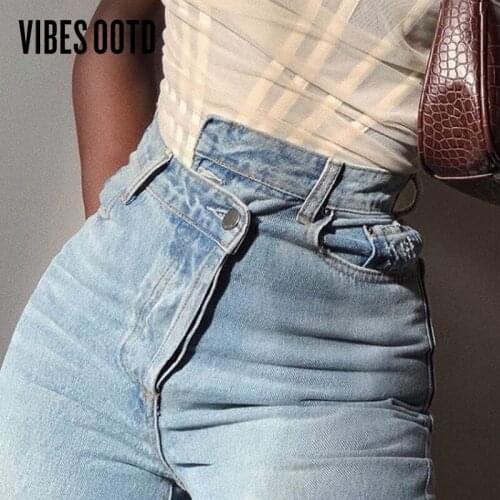 VIBESOOTD Irregular Fashion Denim Wide Leg Pants High Waist Jeans for Women Streetwear Harajuku Loose Long Boyfriend Jeans