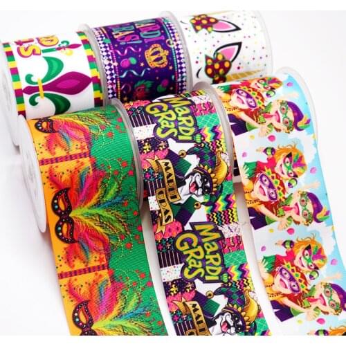 Free shipping 50 yard per size Mardi gras ribbon printed grosgrain ribbon 26952