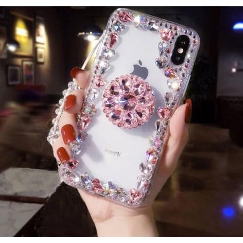 Glitter diamond 3D holder stand transparent phone case for iphone 12 11 Pro X XR XS MAX 7 8 6 plus for samsung S8 S9 S10 E cover