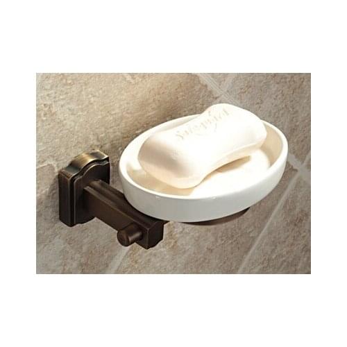 Elegant Antique Brass Solid Brass Soap Basket / Ceramic Soap Dish Holder / Soap Box Bathroom Accessories Bath Product (UP-SD839)