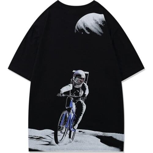Fashion Short Sleeve tshirts Astronaut Print Men Women Youth Loose fit T-shirt