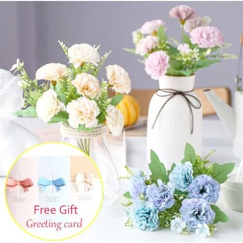 Artificial Carnation Flowers Mothers Day Gifts Fake Flowers Wedding Home Garden Decoration Accessories Free Gift Greeting Card