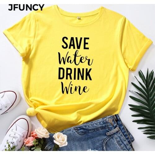 JFUNCY Funny Letters Print T Shirt Women Short Sleeve Cotton T-shirt Female Summer Tees Woman Tops Plus Size S-5XL Lady Shirts