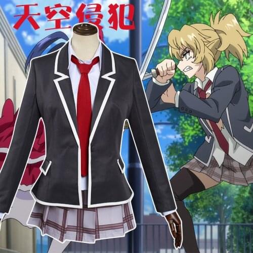 Japan Anime Tenkuu Shinpan High-Rise Invasion Cosplay Mayuko Nise Costumes Full Sets Wig C93M143
