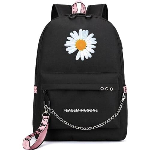 Kpop G-Dragon Chain Pendant BlacK Pink Green Backpack PEACEMINUSONE Daisy Printing Backpack School Supply jh220