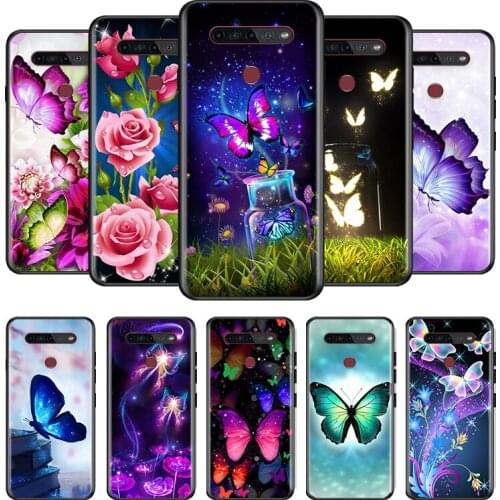 Beautiful Butterfly For LG G8 V30 V35 V40 V50 V60 Q60 K40S K50S K41S K51S K61 K71 K22 ThinQ 5G TPU Silicone Black Phone Case