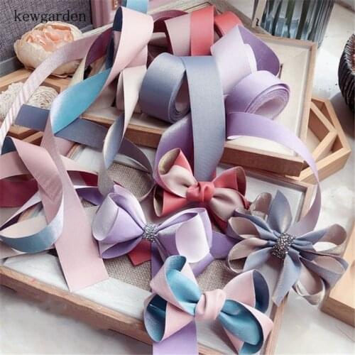 Kewgarden Double Sided Two Colors Satin Ribbons 25mm 1" 35mm Handmade Tape DIY Hair Bowknot Accessories Packing Riband 5 Meters