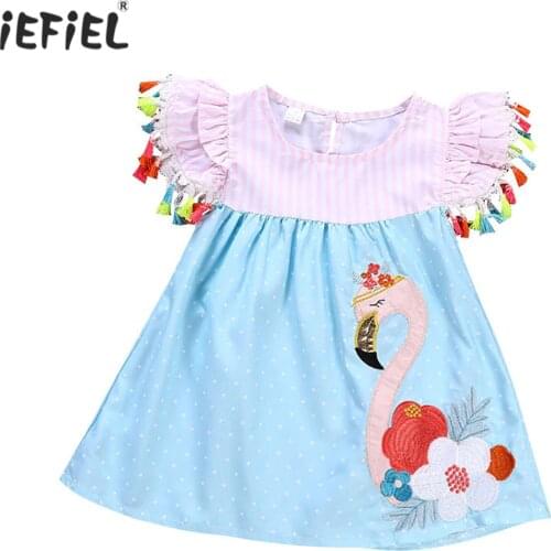 Summer Baby Girls Dress Cute Flamingo Print Striped Dresses Kids Princess Dress For Girls Casual Party Sundress Toddler Clothes