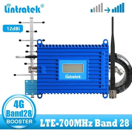 Lintratek B28 4G LTE 700 mhz cellular amplifier LTE 4g internet signal booster Cellphone repeater + 12dBi yagi antenna kit