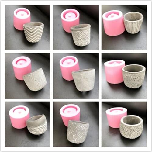 Small Cement Silicone Pot Molds Round Square Stone Planter Gardening Concrete Mold