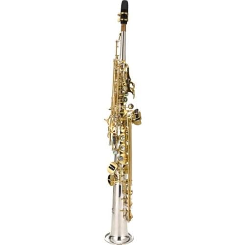 MARGEWATE Soprano Saxophone Straight Pipe Brass Silver Plated Body Gold Lacquer Key Sax New Playing Musical Instrument with Case