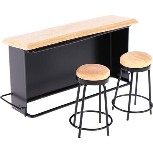3Pcs/set Dollhouse Miniature Bar Counter Stool Mini Kitchen Furniture Toys Doll House Decoration Accessories