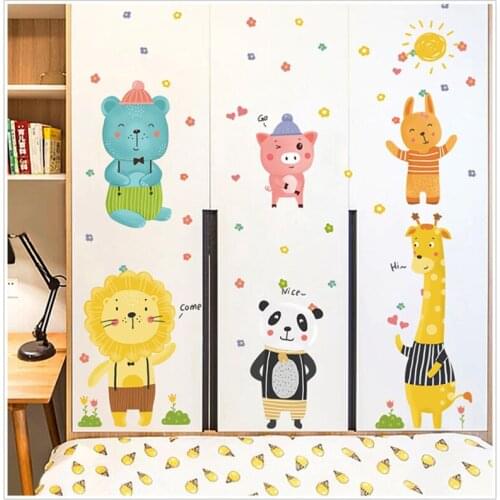 Cartoon Zoo Bear lion Giraffe Panda Smile For girls bedroom Wall Sticker Decoration DIY PVC Wallpaper Nursery Art Mural decor