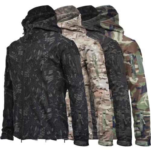Men Long Sleeve Camouflage Thick Zipper Windbreaker Windproof Hood Jacket Coat