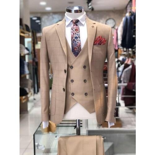 Custom Made Mens Suit 2020 Wedding Tuxedos Formal Plaid Best Man Suits Groom Wear Tuxedos 3 Pieces Suits (Jacket+Pants+vest)