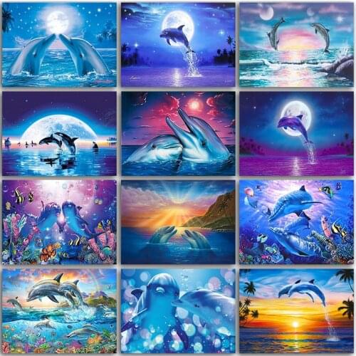 Full Square&Round 5D Diamond Painting Animals Dolphin Kit Sea world Diamand embroidery mosaic Cross stitch Paint Sale home decor