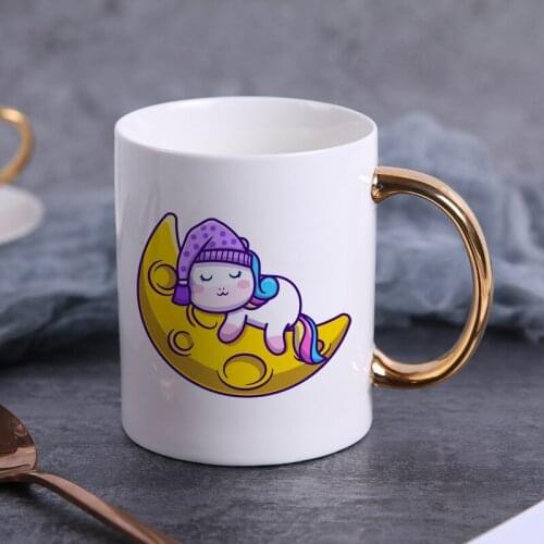 Creative Cartoon moon mug Gold handle Ceramic coffee mugs Tea Milk Beer Mug Water Cup Drinkware Gift Cup KTDW-002