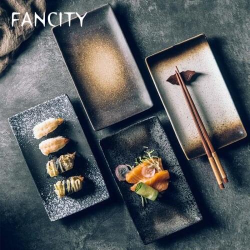 FANCITY Logo custom creative large rectangular plate Japanese ceramic plate sushi plate large size flat plate nice tableware