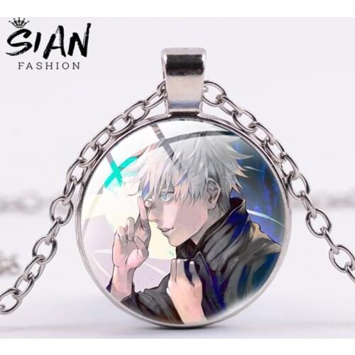 SIAN Necklace Anime Jujutsu Kaisen Series Cabochon Glass Dome Necklace Young People Pendant Jewelry Japan Anime Necklace Trinket