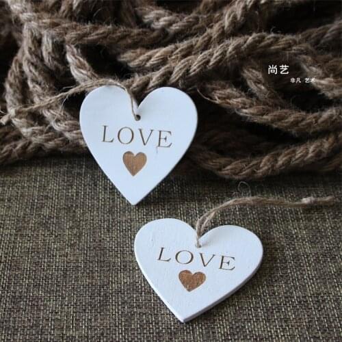 5pcs 60mm White Wood Love Heart Pendant Tags For Vintage Wedding Decorations