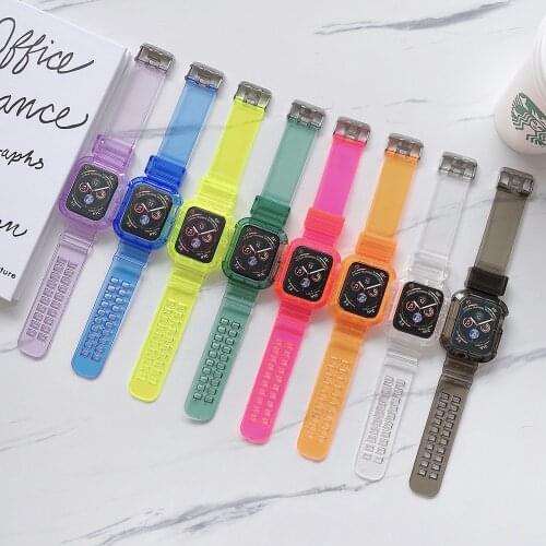 Strap for Apple Watch Band 44mm 40mm 42mm 38mm Transparent Silicone Protective Case Wrist Bracelet for iWatch Series SE 6 5 4 3