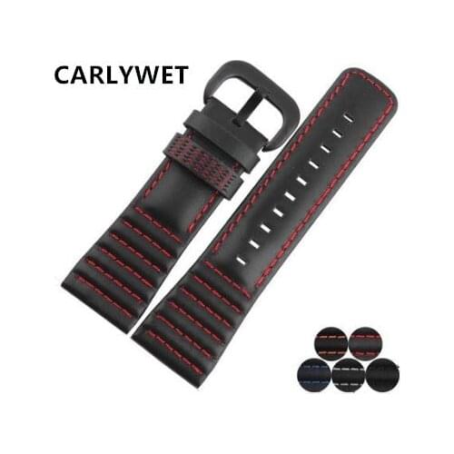 CARLYWET 28mm Real Calf Leather Handmade Black White Orange Red Blue Stitches Wrist Watch Band Strap Belt Clasp For Seven Friday