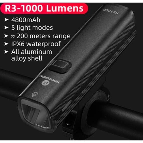 ROCKBROS Bicycle Light 1000Lumen Bike Light Waterproof Bicycle Handlebar Light Bike Flashlight 4800mAh Power Bank Bike Headlight