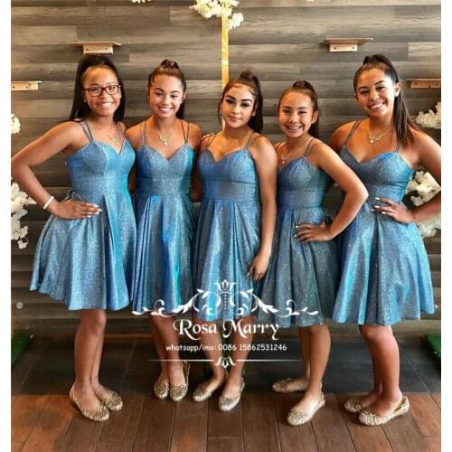 Sexy Blue Sequined Short Bridesmaids Dresses 2020 A Line Plus Size Cheap Knee Length Maid Of Honors Wedding Guest Party Gown
