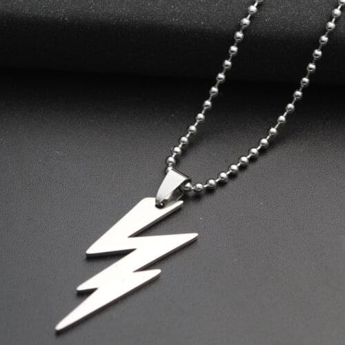 Silver Color Cool Boy Lightning Pendants Stainless Steel Mans Chain Necklace Leather Choker Charm Women Jewelry Gift