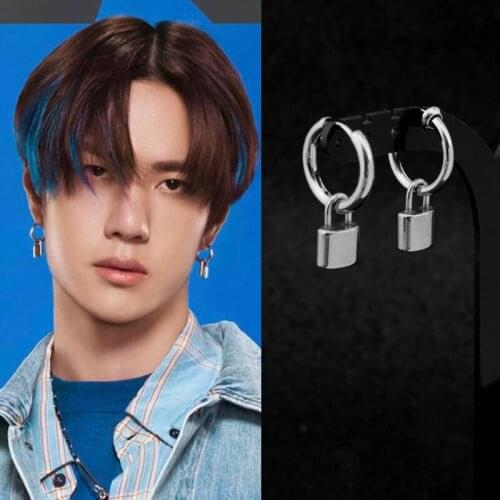 Punk A Single Stainless Steel Lock Men Earrings South Korean Pop Star Same Paragraph Trendy Earrings Ornament Wholesale